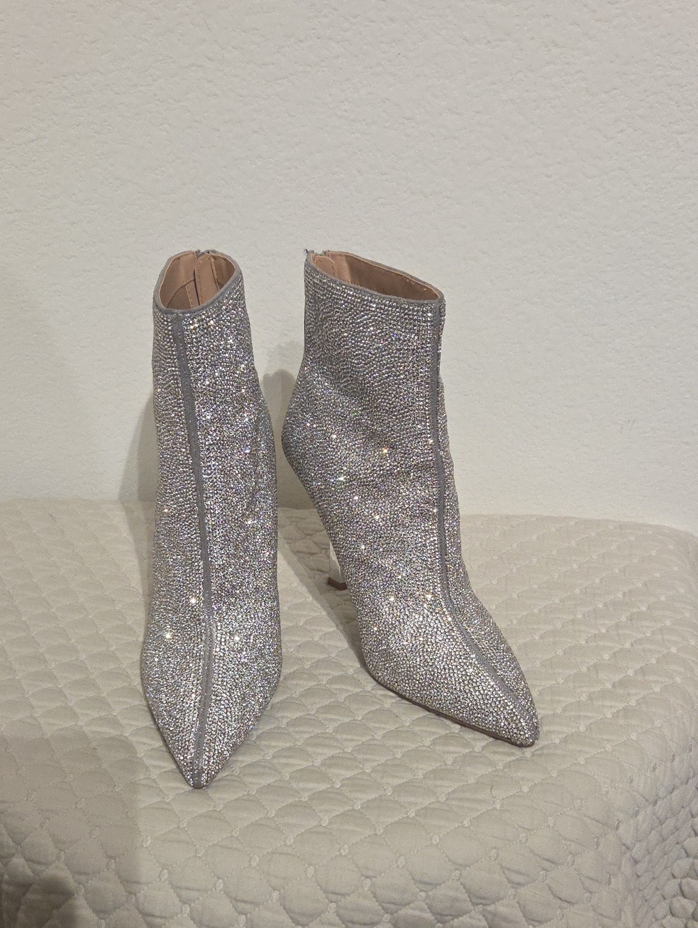 Women's Silver Crystal Embellished Pointed-Toe Ankle Boots